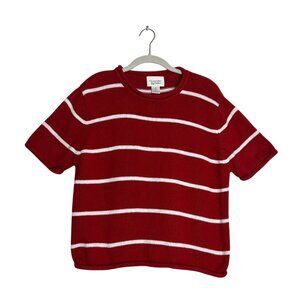 Christopher & Banks Women's Short Sleeve Stripe Sweater in Red/White - Sz M